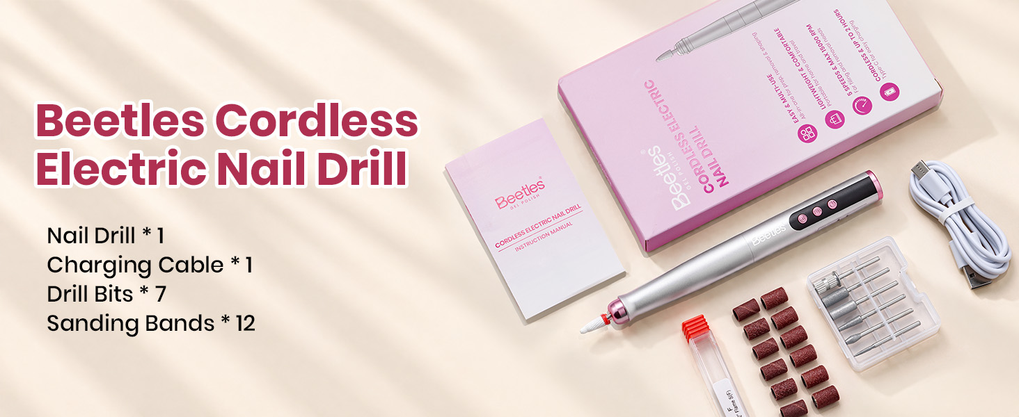 Beetles Cordless Nail Drill, 7 Bits Electric Nail File 5 Speeds LED Display,Rechargeable Nail Drill