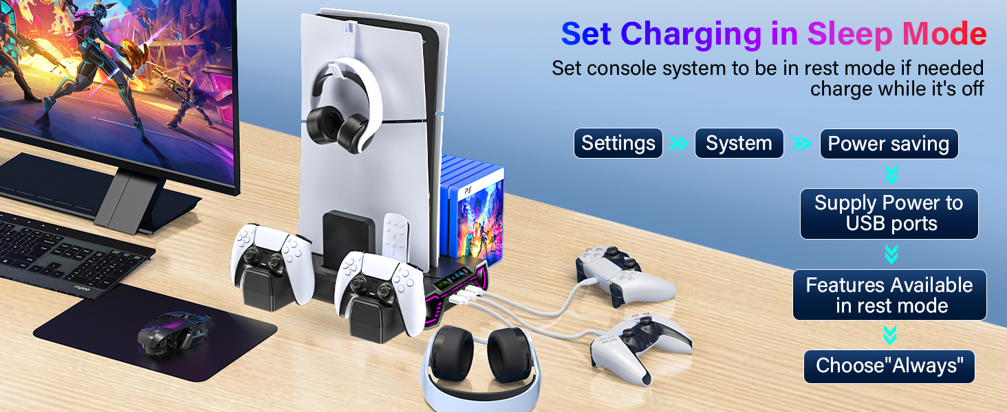 playstion 5 cooling stand with cooling fan and controller docking station