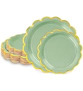 LIKAJON 50 Pcs Sage Green Paper Plates, 25 Pcs 9" and 25 Pcs 7" Disposable Sage Green Scalloped P...