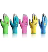 5 Pairs Kids Gardening Gloves Yard Work Gloves Children Soft Safety Rubber Coated Gloves