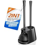 Toilet Plunger and Brush Set, Bowl Brush and Heavy Duty Toilet Plunger with Ventilated Holder, 2-...