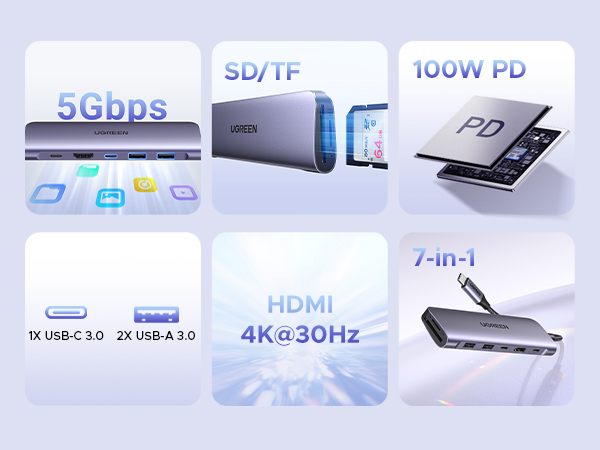 usb c hub dongle 7 in 1 docking station 5gbps usb3.0 mac macbook pro ipad