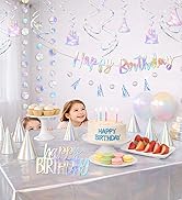 HonuGoGo 28-Piece Iridescent Birthday Party Decoration Kit – Happy Birthday Banner, Hanging Swirl...
