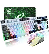 Wireless Gaming Keyboard and Mouse Combo Muti-Color Keycaps Rainbow Backlit Mechanical Feel Keybo...