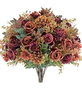 GTIDEA 6 Bundles Artificial Fall Flowers 2 Colors Fake Roses Silk Bouquets with Hydrangea Autumn ...
