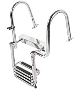 Amarine Made 4 Steps Dock Ladder Removable Premium Stainless Folding Rear Entry Pontoon Boat Ladd...