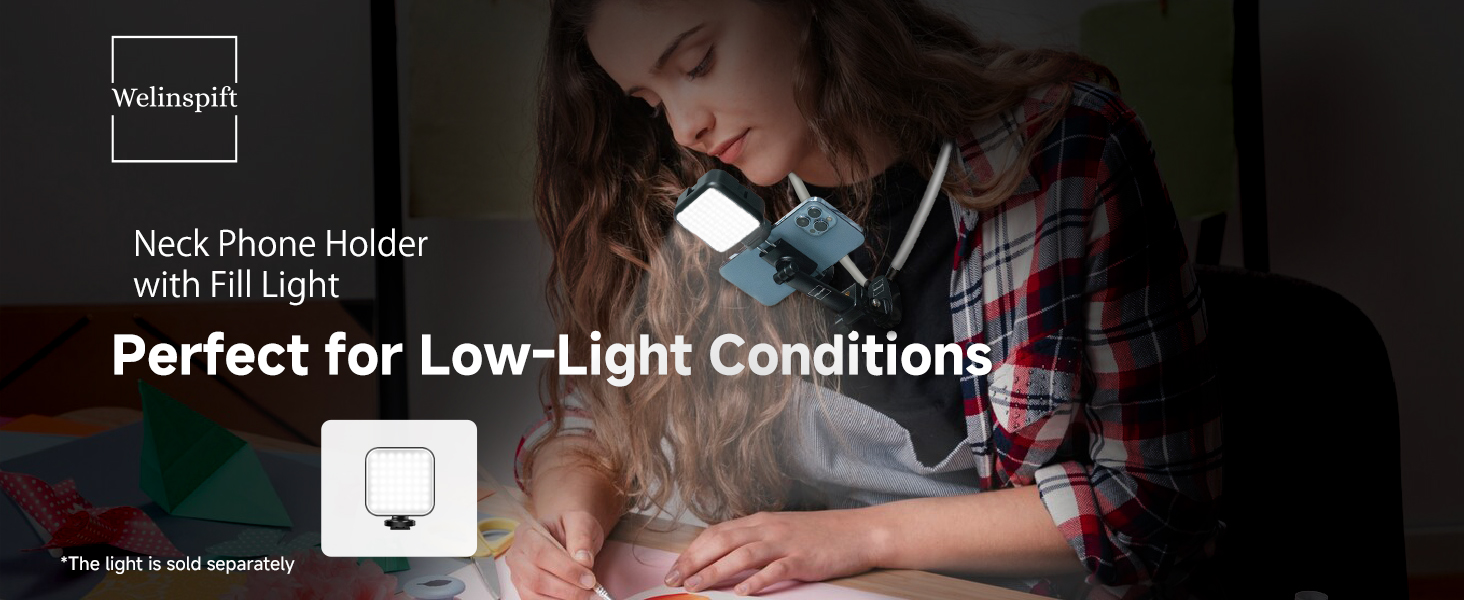 Neck phone holder with fill light