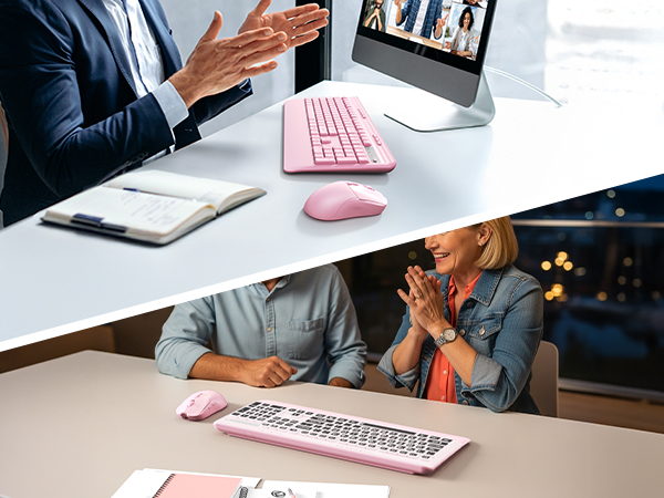 pink silent wireless keyboard and mouse