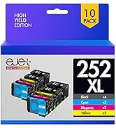T252 252XL Ink High Capacity Black & Color Cartridge Combo Pack ejet Replacement for Epson 252 In...