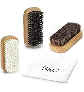 Travel Shoe Brush Set - Horsehair Brush for Polishing & Buffing, Plastic & Boar Bristles Suede Br...