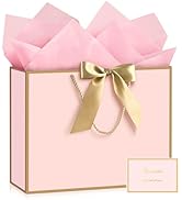 YoungTree Pink Gift Bags with Handles, 14.5" Large Gift Bag with 2 Tissue Paper and 1 Card, Prese...