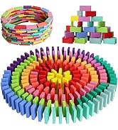 MCPINKY 360 PCS Colorful Wooden Domino Blocks, 12 Bulk Domino Blocks Racing Toy Educational Tile ...