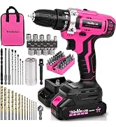 Pink Cordless Drill Set, 20V Lithium-ion Power Drill Set for Women with 67Pcs Drill Driver Bits, ...