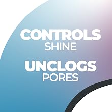 Controls shine, unclogs pores with activated charcoal graphic for clear skin care use