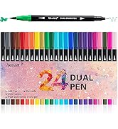 Dual Brush Markers for Adult Coloring Books, 24 Colored Journal Planner Pens Fine Point Marker fo...