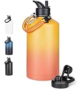 Fijinhom Gallon Water Bottle with Straw&Spout Lid, 304 Stainless Steel Water Jug with Handle and ...