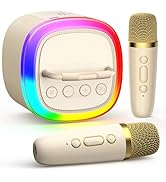 HWWR Mini Karaoke Machine for Kids: Portable Bluetooth Karaoke Speaker with 2 Wireless Mics & Dis...