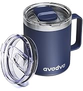avodvo 12oz Insulated Coffee Mug with Lid – Includes Two Lids, Stainless Steel Coffee Travel Mug ...