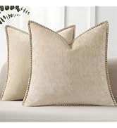 Pallene Chenille Soft Natural Beige Throw Pillow Cover 18x18 Set of 2 | Fall Decorative Velvet Pi...