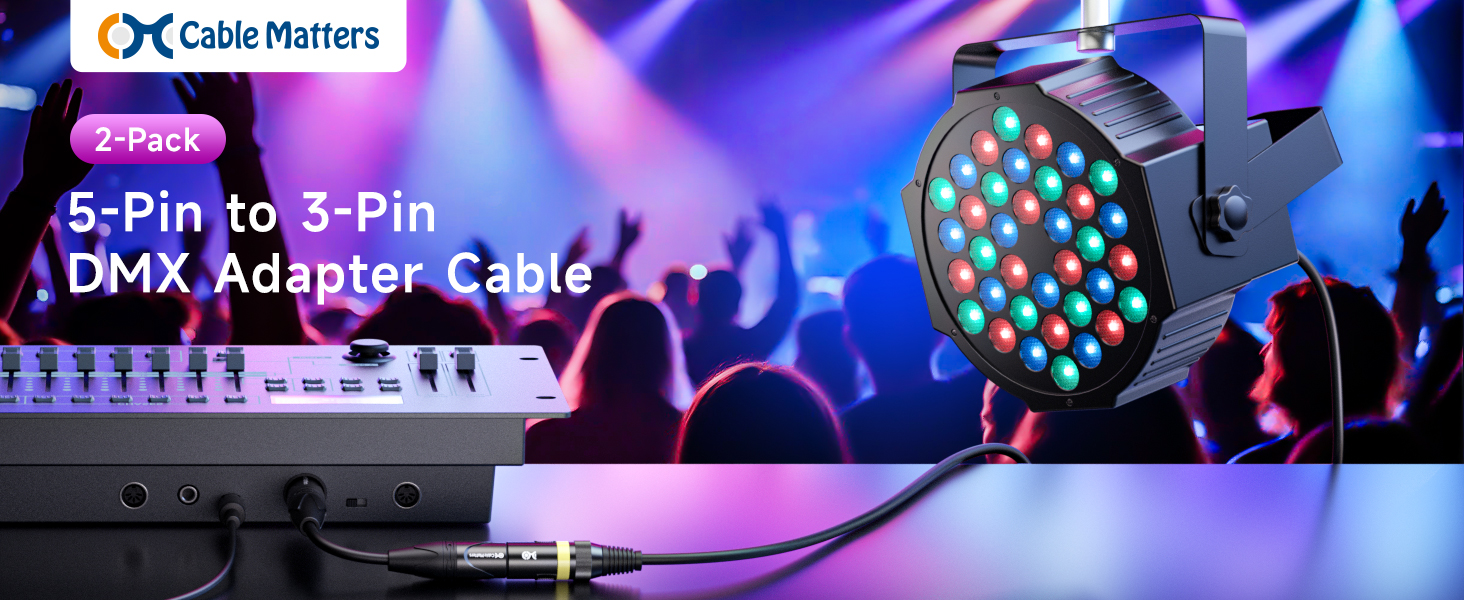 Cable Matters 5 Pin to 3 Pin DMX Adapter Cable – 5 Pin Male to 3 Pin Female DMX Converter