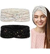 CAVETEE Headbands, 2 Pieces Winter Hairbands for Women - Warm Wool Ear Muffs, Crochet Headbands f...