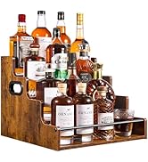 YQBRAO 4-Tier Tiered Liquor Bottle Display Shelf - 16-Inch Rustic Wood Liquor Rack & Coffee Syrup...