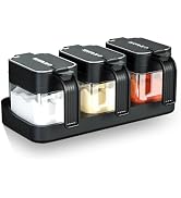 Mlici Seasoning Containers with Lid and Spoon, Set of 3 Glass Salt and Sugar Container, 13.52 Oun...