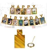 cabzymx Unique Gold Birthday Photo Banner, Waterproof Happy Birthday Signs with 4x6 inches Photo ...