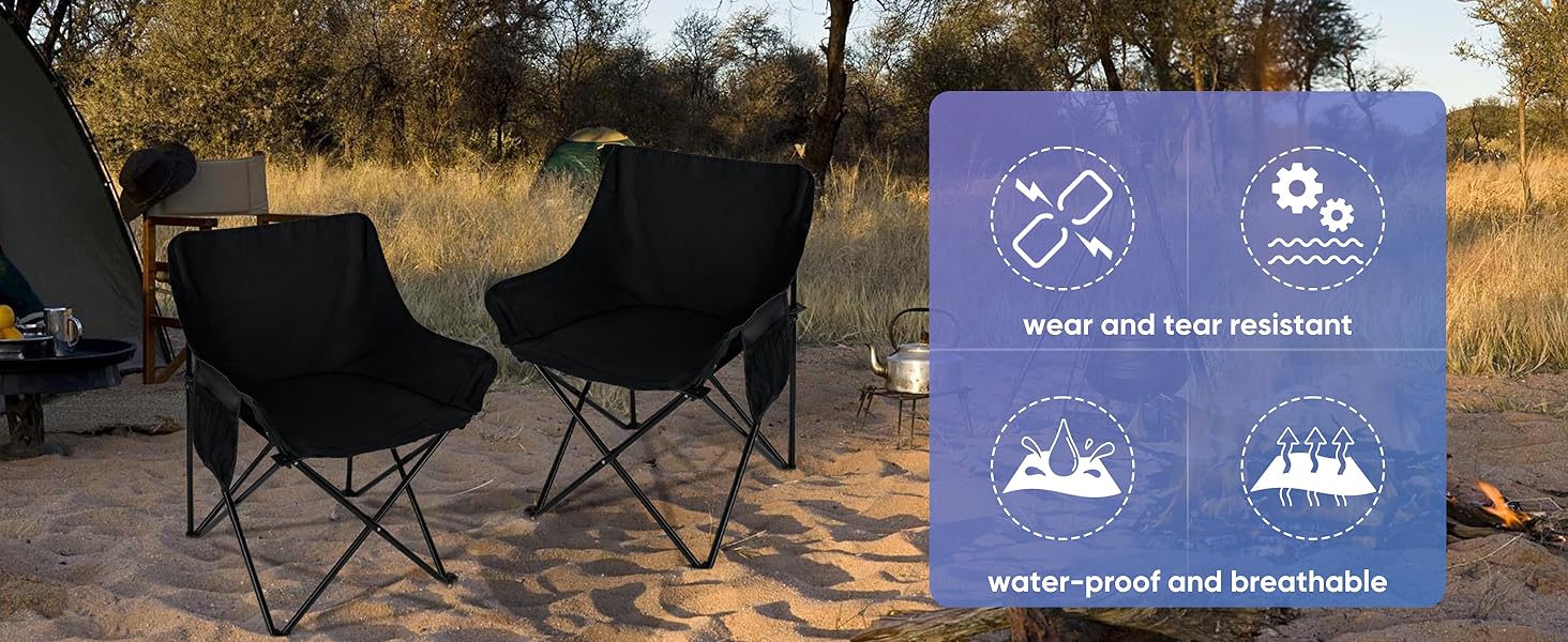 black folding chairs set for outdoors