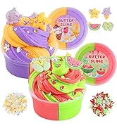 LAWOHO 2X120ml Butter Slime Kit Includes Two-Toned Butter Slime with 6 Packs Add-Ins, Slime for K...