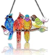 DASTOLL Stained Glass Window Hanging - Birds on a Branch Stain Glass Suncatcher, Hand-Painted Dou...