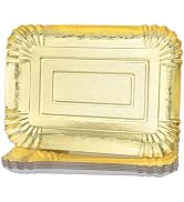 10 PCS Gold Rectangle Trays, Heavy Duty Disposable Paper Cardboard for Platters, for Elegant Dess...