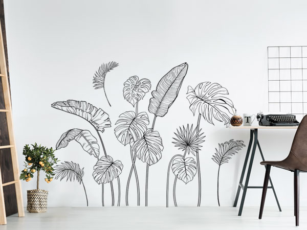 black tropical leaves wall decal