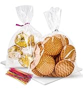 LOKIQNG Cellophane Bags Plastic Treat Bags Clear Cookie Bags Candy Bags with Twist Ties for Party...