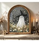 DAZONGE Halloween Wood Framed Arch Sign | Spooky Ghost Halloween Decorations Indoor, Vintage Tabl...