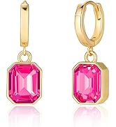 Birthstone Crystal Dangle Drop Earrings, 18K Gold Plated Huggie Hoop Hypoallergenic Earring Jewel...