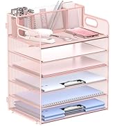 JMHUD 6-Tier Paper Letter Tray Organizer with Pen Holder, Mesh Desk Accessories & Workspace Organ...