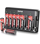 DLYPOW Rechargeable AA Batteries Lithium with Charger, 3000mWh 1.5V Rechargeable AA Lithium Batte...