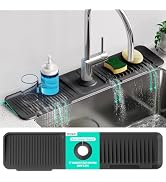 24 Inch Longer Faucet Mat for Kitchen Sink, 5° Slope Fast Self-draining, Kitchen Sink Splash Guar...