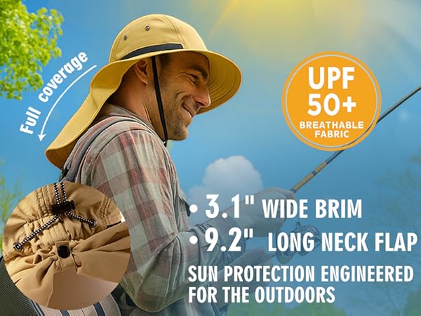 xl xxl big large upf uv 50 neck flap wide brim sun fishing hat