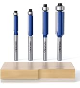 REKCKRUL 4PCS Professional Flush Trim Router Bit Set, 1/4 Inch Shank Top Bearing, Carbide Tipped ...
