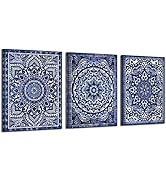 Mofutinpo Navy Blue Wall Decor with Talavera, Mandala, and Moroccan Art Prints - Vintage Wall Art...