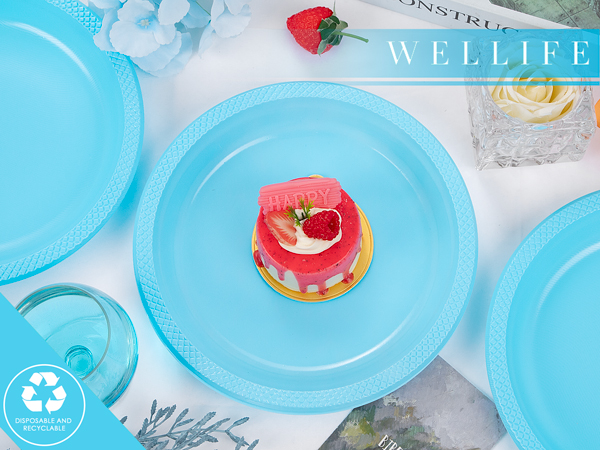 blue party plates