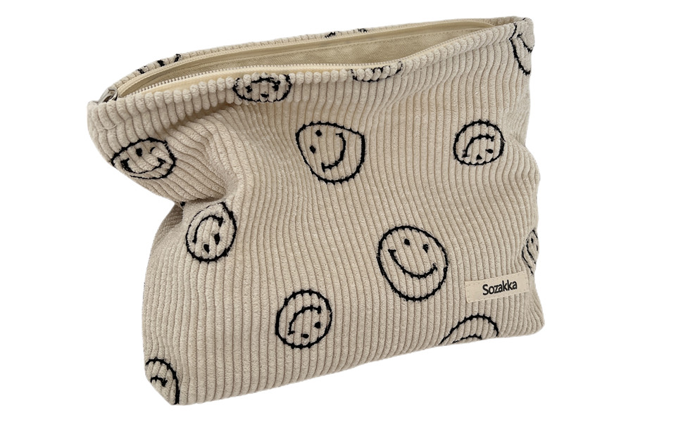 Corduroy Aesthetic Women Handbags Purses Smile Cosmetic Bags