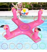 H-Style Pool Toys Pool Ring Toss Games, Inflatable Flamingo Shark Pool Toys with 6Pcs Rings for K...