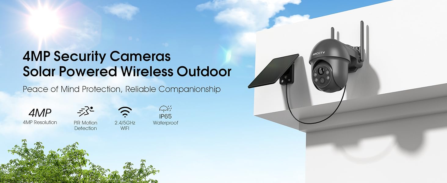 4MP Security Cameras Solar Powered Wireless Outdoor