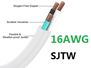 White Outdoor Extension Cord - SJTW 16AWG Weatherproof Grounded 3Prong Extension Cord