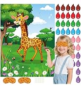 PLULON Pin The Tail on The Giraffe Party Game, Birthday Games Big Giraffe Poster with Tail Sticke...