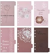 XiowDow 6 Tabs A6 Binder Divider Single Sided Rose Printed Paper Index Dividers 6 Holes Page Sepa...