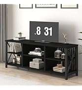 LVB Black TV Stand for 75 Inch TV, Long Modern Wood Entertainment Center, Large Industrial Televi...